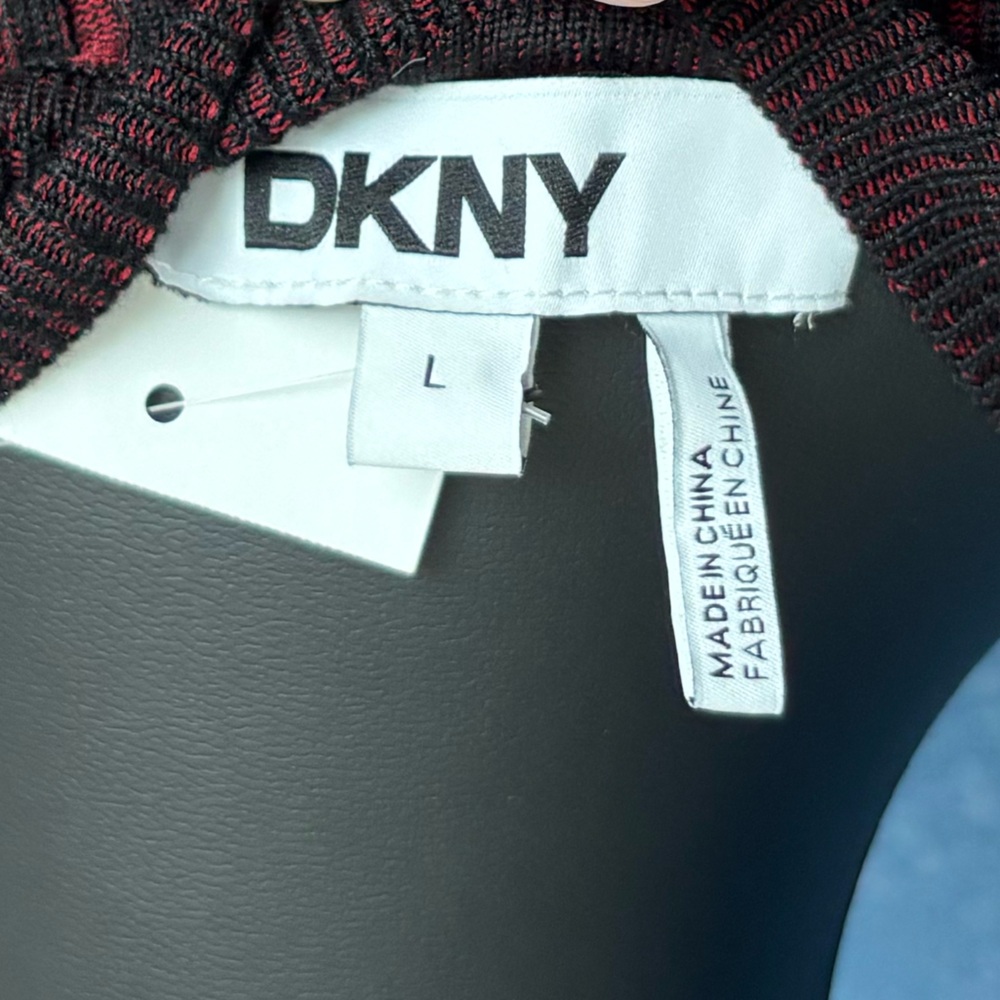 DKNY Black and Red Striped Short Sleeve Top, Shell, form-fitted, stretch - Picture 7 of 13